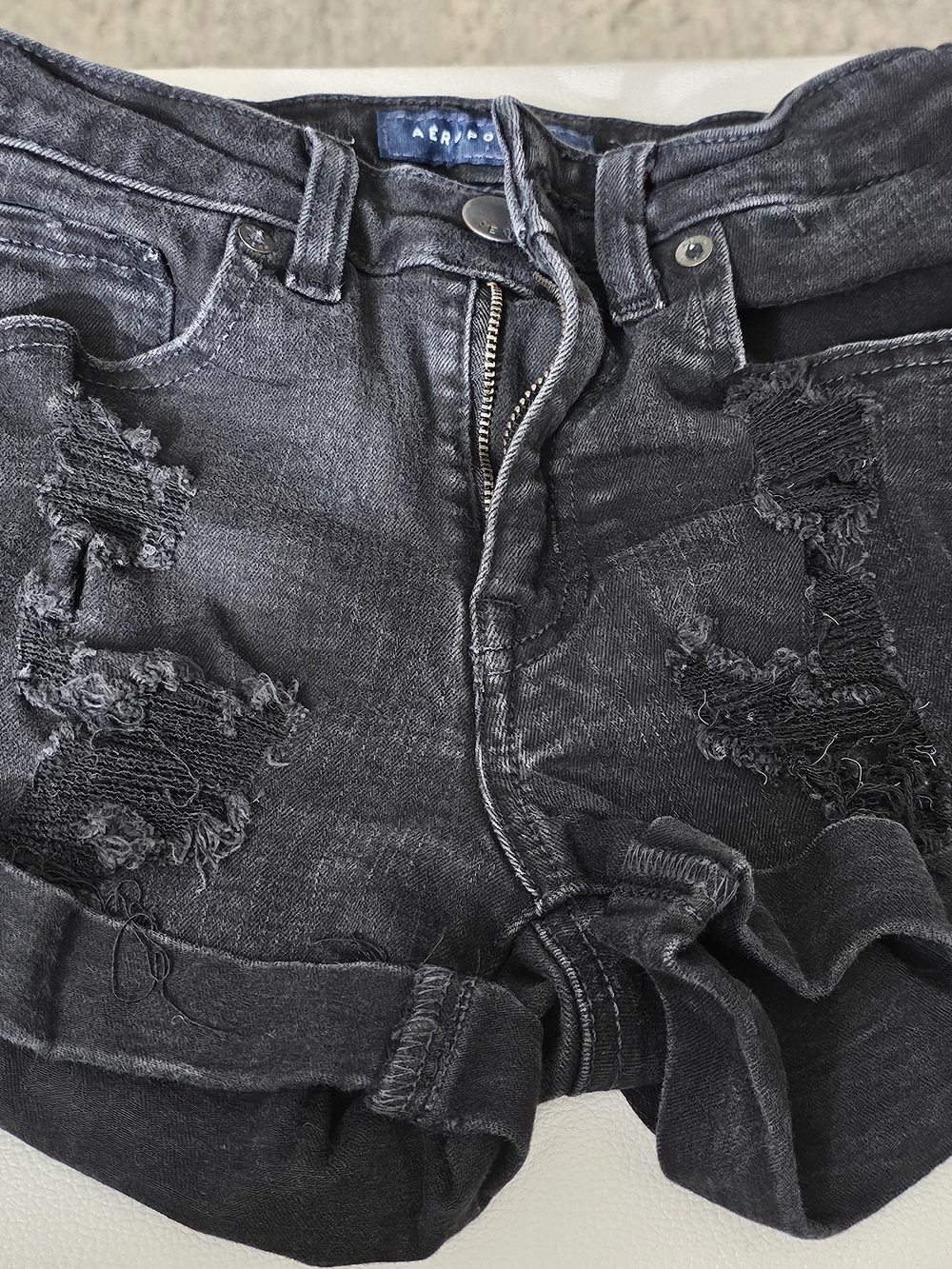 Aeropostale Distressed Black Jean Shorts, Size 000